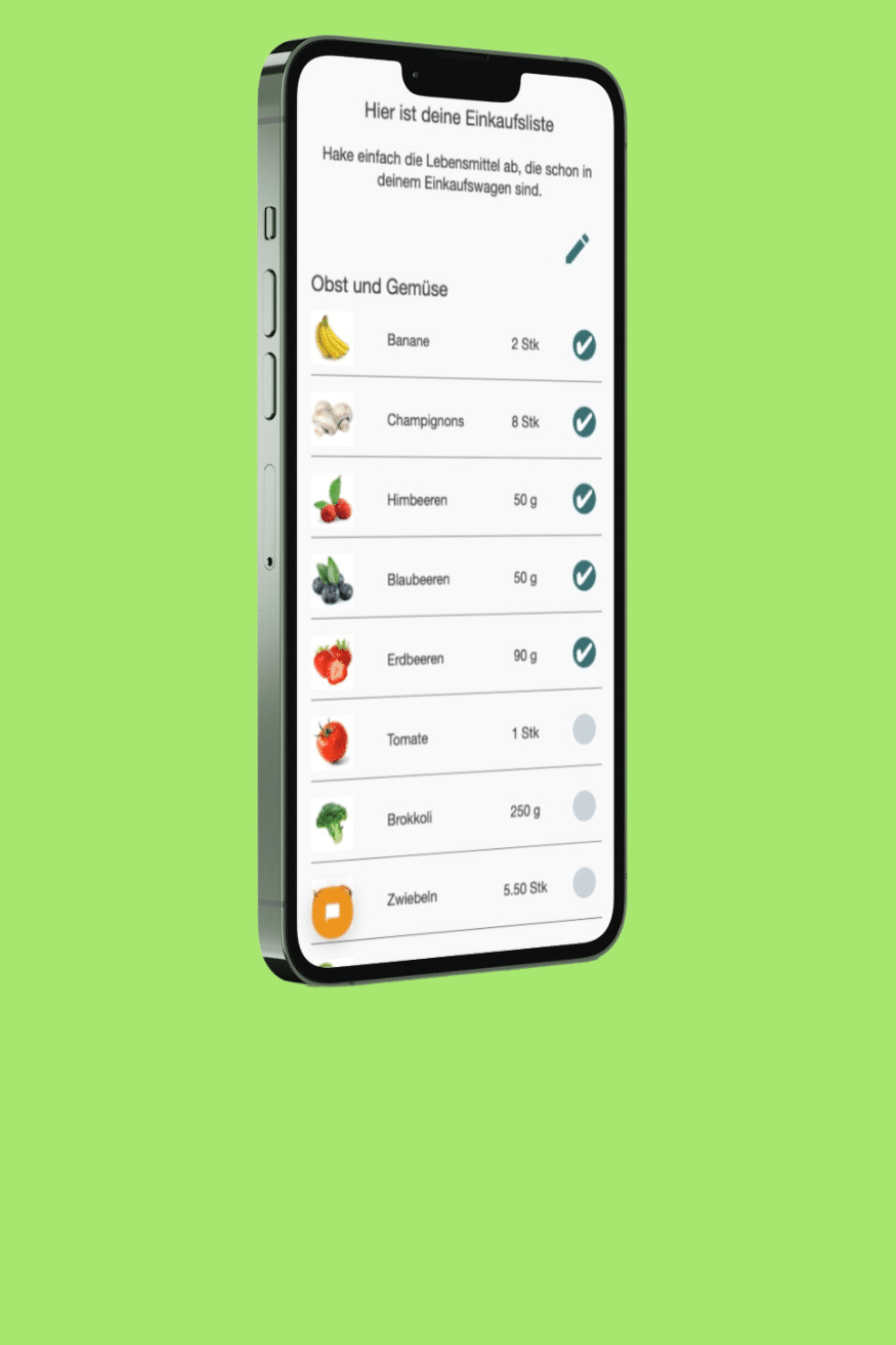 Create shopping lists with the nutrition app